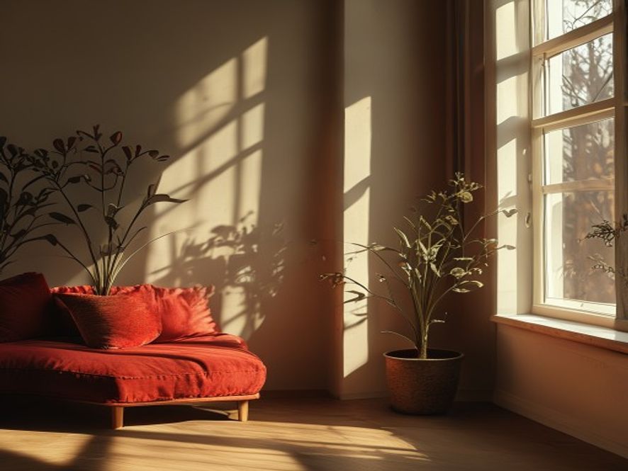 Rustige ruimte met plantje bij raam en softlicht